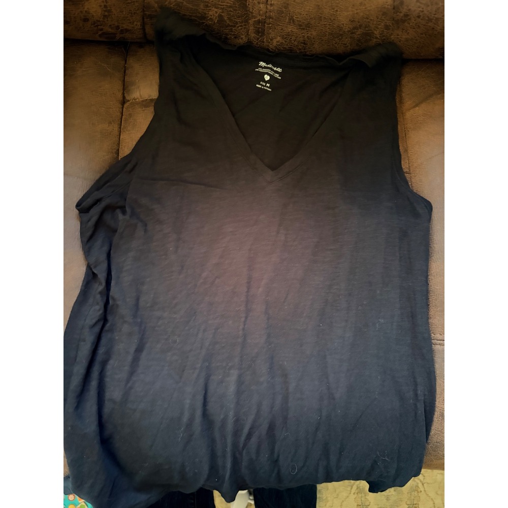 Madewell Womens Black V-Neck Tank Top Organic Cotton Blend Sleeveless Shirt M